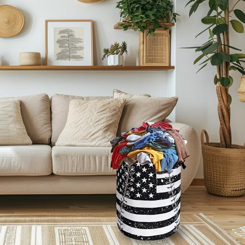 US Flag Baseball Laundry Basket Oxford Cloth Foldable Hamper 18.9x16.5 Inch - color: American Flag Baseball Textures Pattern