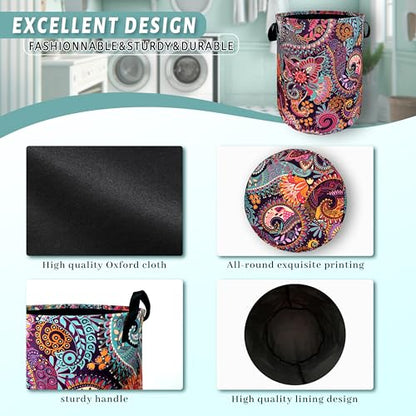 Mandala Paisley Laundry Basket Oxford Cloth Foldable Hamper 18.9x16.5 Inch - color: Colorful Mandala Paisley Boho Print