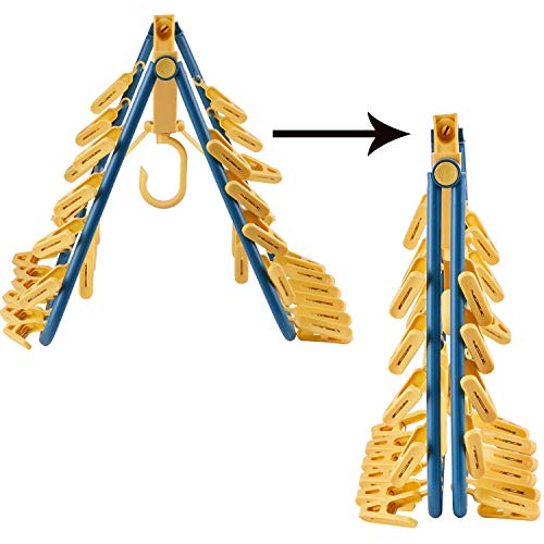 Foshine Drip Hanger Foldable Clip Hangers Plastic with 32 Drying Clips - color: Yellow