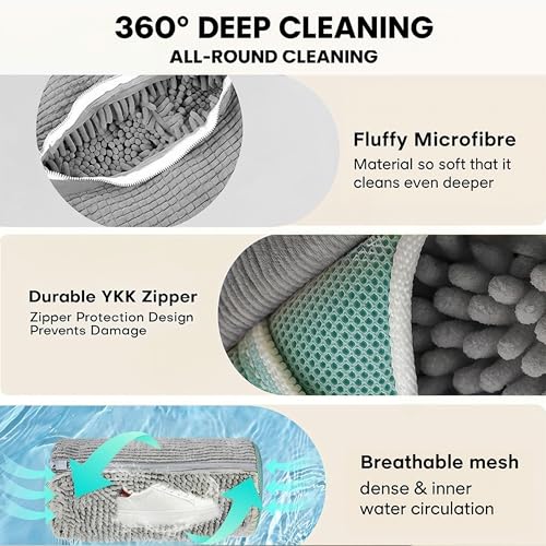 Shoe Washing Bag for Laundry Machine – Heavy-Duty Sneaker Laundry Bag Protector with Thick Microfiber Cushion, Zipper Cover & Mesh Sides – Shoe Cleaner Bag for Washer & Dryer (Grey) - color: Grey