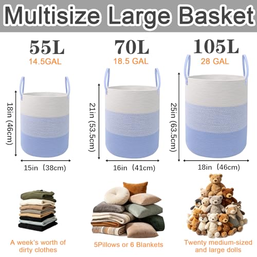 Large Laundry Basket, Cotton Rope Nursery Hamper with Handles-Blue - color: Blue, size: Large