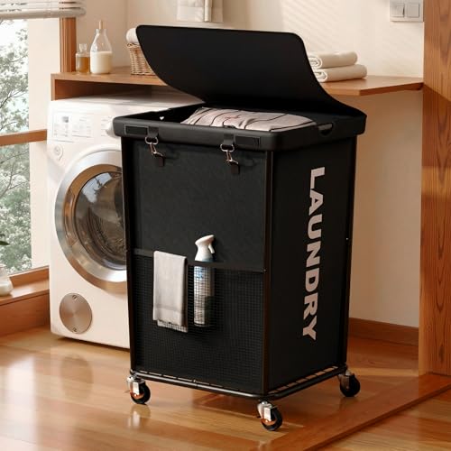 Laundry Hamper with Wheels and Lid, 150L Large Rolling Laundry Basket Black - color: Black, size: 150L