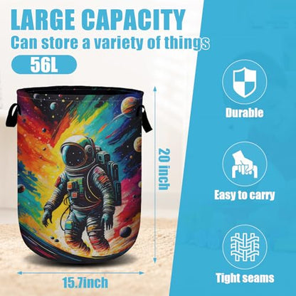 Astronaut Space Laundry Basket, Laundry Hamper Collapsible Oxford Cloth with Handle Clothes Storage Bin for Bathroom Laundry Room Bedroom 15.7 X 20 Inch - color: Astronaut Space