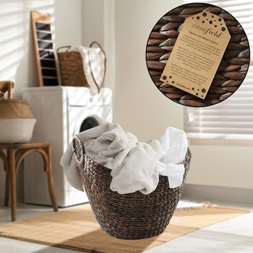 Casafield Large Laundry Boat Basket with Handles - Espresso, Woven Water Hyacinth Multipurpose Storage Organizer for Throw Blankets, Bathroom, Bedroom, Living Room - color: Espresso