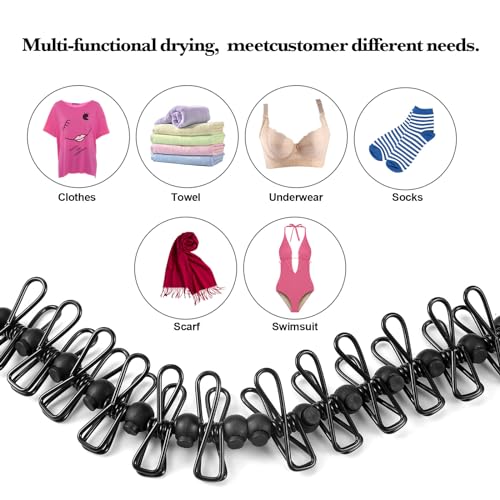HAWATOUR Retractable Travel Clothesline with 12 Pcs Clothespins, Black