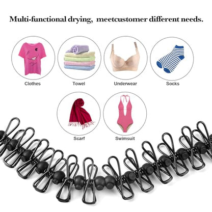 HAWATOUR Retractable Travel Clothesline with 12 Pcs Clothespins, Black