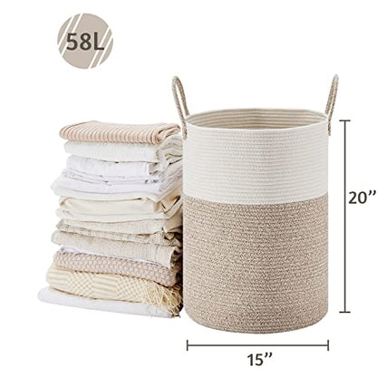 VIPOSCO 58L Tall Woven Laundry Basket Hamper, White Brown - color: Brown, size: 58L