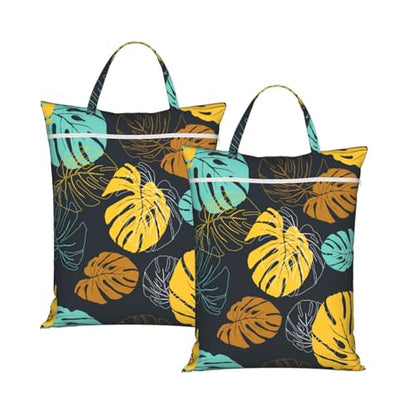 "tropical leaves cute summer 2-Pack Travel Laundry Bags for Dirty Clothes- Large Waterproof Laundry Tote, Wet & Dry Use, Reusable Foldable Carry Handles for Vacation, Gym & Dorm" - color: Tropical Leaves Cute Summer