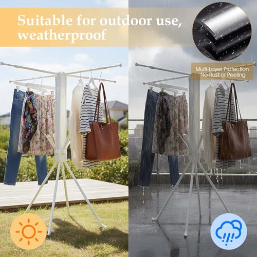 cjc Foldable Clothes Drying Rack, Extra Stable Heavy Duty Laundry Standing Dry Racks with 4 Retractable Drying Rods & 4 Shoe Racks, Space-Saving Collapsible for Indoor Outdoor White - color: White-4 Rods
