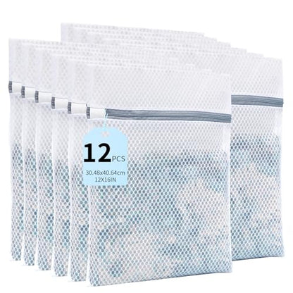 12PCS 12X16IN Laundry Bags Mesh Wash Bags for Strong Zipper - size: 12PCS-12X16IN