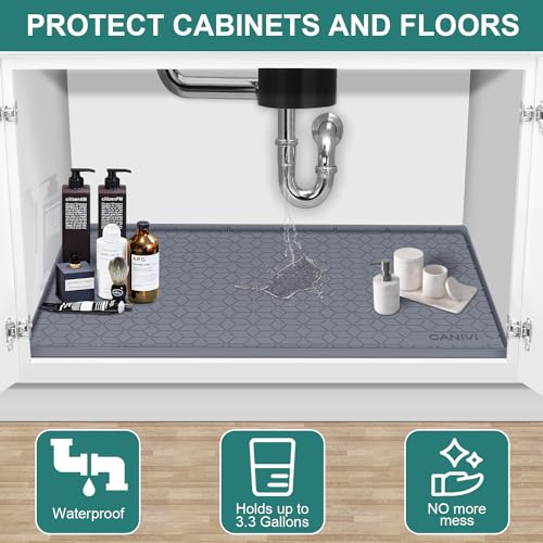 Under Sink Mat, 28"x22" Waterproof Tray for Cabinet, Holds 3 Gal - color: Blue Grey, size: 22"W x 28"L