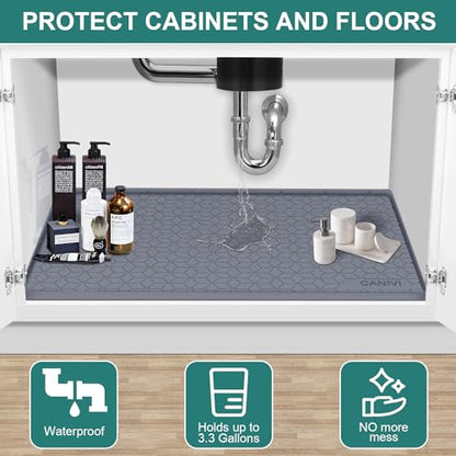 Under Sink Mat, 28"x22" Waterproof Tray for Cabinet, Holds 3 Gal - color: Blue Grey, size: 22"W x 28"L