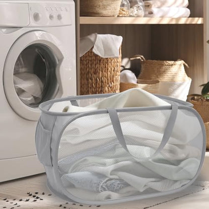 Collapsible Laundry Hamper Basket,Pop Up Mesh Foldable Bag for Laundry Room - color: Grey