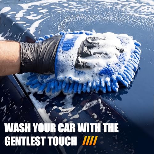 3 Pack Chenille Premium Scratch-Free Microfiber Car Wash Sponges, Non-Scratch Car Cleaning Wash Mitt, Ultra-Soft Glove, Swirl-Free Finish, Safe for Trucks, Suvs(Multicolor) - color: Multicolor