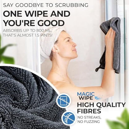 MagicWipe® Microfibre Cloth - 2 Pack 30 x 40 cm Dual Sided Cleaning Cloth - 600 GSM All Purpose Streak Free Diamond Wave Polishing Cloth for Kitchen Worktops, Glass, Mirrors, Bathrooms, Car - color: Black 30x40cm
