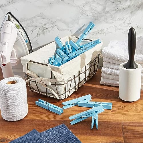 Juvale Wooden Clothes Pins - Strong Spring Grip for Laundry Clips - Colorful Clothespins for Crafts - Photo Display Clips - Pack of 100, Light Blue, 3.9" - color: Blue
