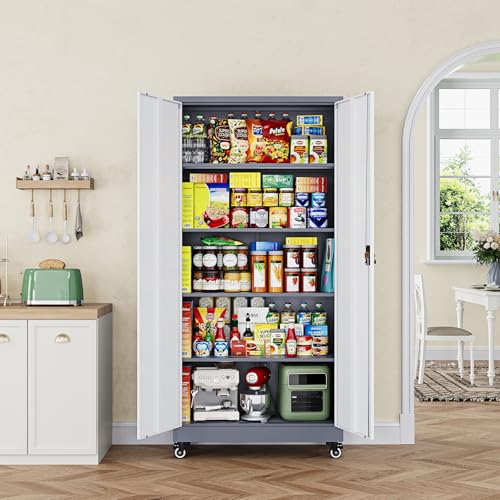 Letaya Metal Garage Storage Cabinets with Lock Door and Adjustable Shelves, Steel Tool Cabinets for Home,Office,Warehouse Organisieren (Grey White, 74.41" H) - color: Grey White, size: 16"D x 32"W x 74.41"H