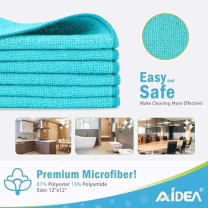 AIDEA Blue Microfiber Cleaning Cloth-12PK, Cleaning Rags 12"x 12" Absorbent - color: Blue, size: 12in.x12in.