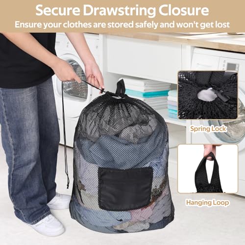 OTraki Mesh Laundry Bags 36 x 28 Inch Extra Large Travel Laundry Bag Backpack Heavy Duty Drawstring Dirty Clothes Laundry Mesh Wash Bag with Shoulder Straps Don't Drying, Melting 140-176℉ Black - size: 28 x 36 Inch