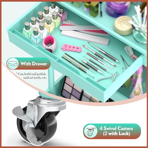 SUNALLY Makeup Cart Organizer with Drawer, 3 Tier Rolling Makeup Cart, Blue - color: Blue, size: 3 Tier