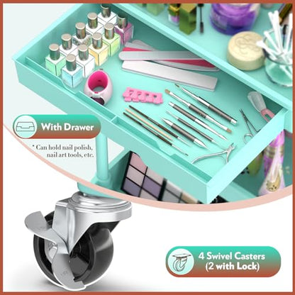 SUNALLY Makeup Cart Organizer with Drawer, 3 Tier Rolling Makeup Cart, Blue - color: Blue, size: 3 Tier