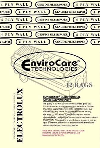 EnviroCare Replacement 4 Ply Filtration Vacuum Cleaner Dust Bags Designed to Fit Electrolux Canister Tank Style C 12 Bags