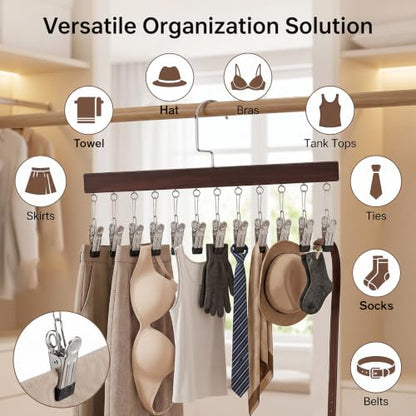 3 PCS Closet Organizer with 12 Clips, Space Saving Legging Hanger 360° Rotating Metal Clip with Silicone Lining Hanger with Clips for Short Skirts,Socks,Bras, Shorts, Underwear, Ties