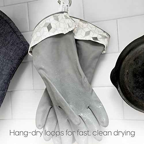 Full Circle Splash Patrol - Natural Latex Cleaning Dish Gloves, Stay-Dry Cotton Cuffs, Durable with Protective Lining, Medium/Large, (1 Pair) Green - color: Green
