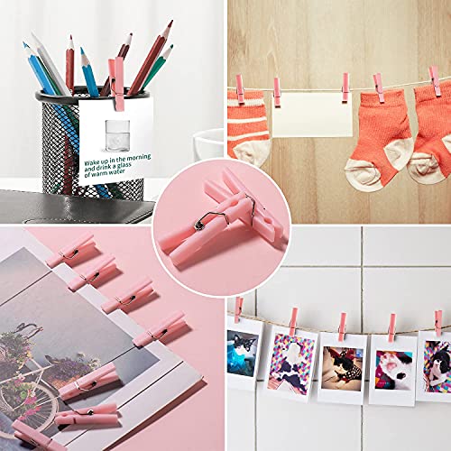60Pcs Mini Clothespins for Baby Shower Games Girl Pink Clothes Pins 1.4Inch - color: Pink
