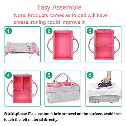 XUANGUO Large Felt Baby Diaper Caddy Organizer with Handles for Girls, Pink - color: pink