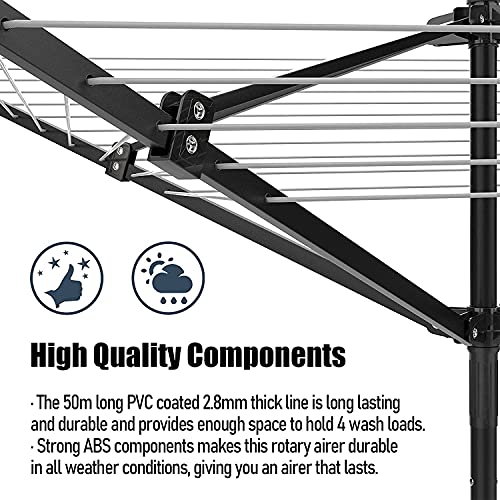 Nisorpa Outdoor Umbrella Drying Rack,12 Lines with 165 Feet Umbrella Clothesline Outdoor Dryer Clothes Line, 4 Arm Steel Frame Adjustable Height Retracting Collapsible Clothes Drying Rack for Backyard