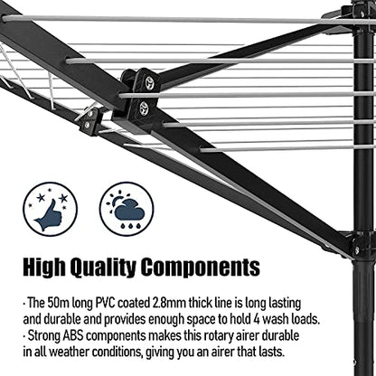 Nisorpa Outdoor Umbrella Drying Rack,12 Lines with 165 Feet Umbrella Clothesline Outdoor Dryer Clothes Line, 4 Arm Steel Frame Adjustable Height Retracting Collapsible Clothes Drying Rack for Backyard