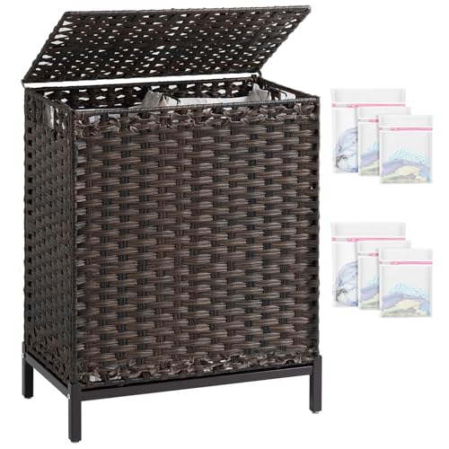 SETVSON Laundry Hamper with Lid, 29.6 Gal 2-Bag Clothes Sorter, Brown - color: Brown, size: 112 L - 29.6 gal