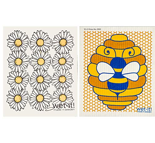 Wet-It! Swedish Dishcloth Set (Honey Bee, Set of 2) – Reusable and Washable Dishcloths, Multi-Purpose Absorbent Cloths for Kitchen, Bathroom, and Household Cleaning, Durable and Non-Scratch - color: 2bee