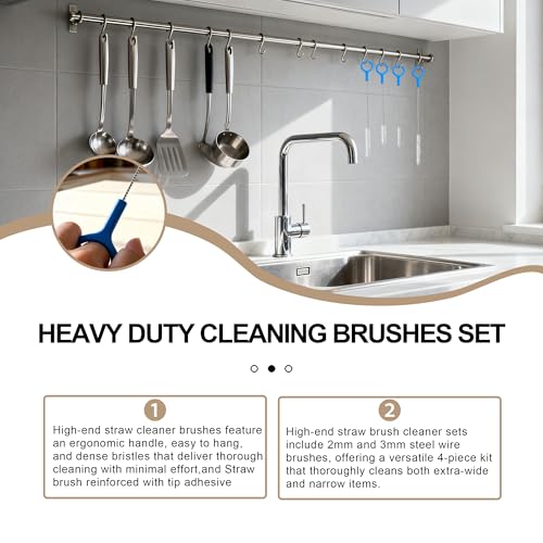 Straw Cleaner Brush Set Include 2 Size(12+10 Inch),Straw Brush Cleaner with 3mm Thick 304 Steel Wire,Straw Cleaning Brush for Baby Bottle,Stanley Straw Cleaner Brush for 20/30/40oz Stanley Cups.