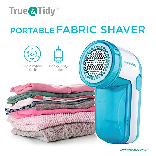 True & Tidy, Portable Fabric Shaver, Safely Removes Lint, Fabric Fluff and Fuzz Balls from All Types of Garments & Fabrics, LR-03, Aqua (Batteries not Included)
