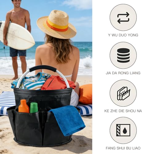 Tool Bucket Organizer 2-Pack, 17L Foldable Cleaner Caddy with 6 Pockets，Handle for Garden、Family and Bathroom, Can Also be Used as a Beach Basket or Shopping Basket，Black+Navy Blue