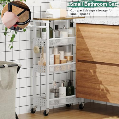 Laundry Room Slim Rolling Cart with Wheels for Between Washer and Dryer Gap - color: Light White, size: 7.1″ Wide