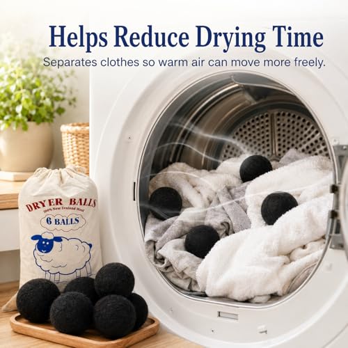 Wool Dryer Balls, New Zealand Dryer Balls Drying Balls Fabric Softener Ball for Laundry（Pack of 6) (Black) - color: Black