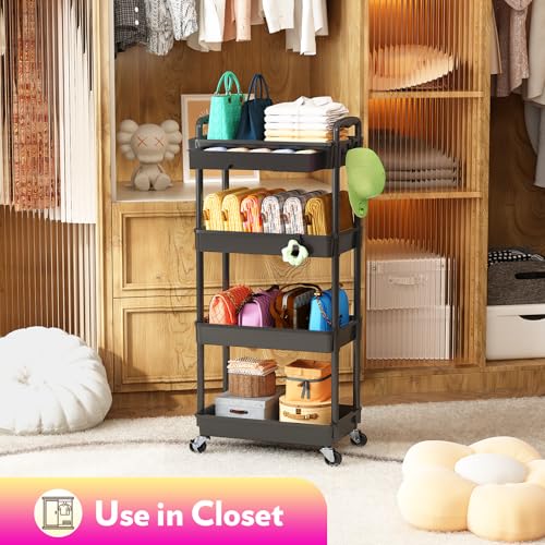SUNALLY Makeup Cart Organizer with Drawer,4 Tier Rolling Makeup Cart, Black - color: Black, size: 4 Tier