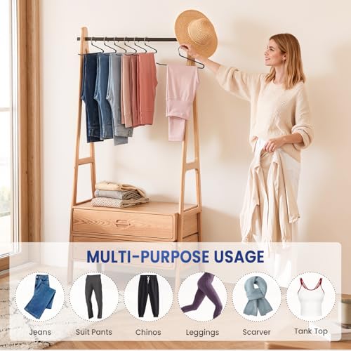 DAMITA Open Ended Pants Hangers - Non Slip Heavy Duty Metal Hangers 10 Pack - Space Saving Jeans Trousers Blanket Organizer for Closet - 7 lbs Load Capacity Rubber Coating Black
