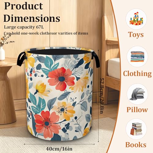 Vibrant Summer Flowers Laundry Basket, Waterproof Foldable Laundry Hamper with Handles, Large Capacity Oxford Cloth Clothes Storage Basket for Bedroom Bathroom Dorm Room - color: Vibrant Summer Flowers