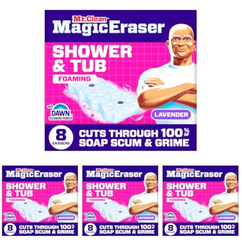 Mr. Clean Magic Eraser Sponge, Bathroom, Shower, Tub Cleaner, Soap Scum Remover, Bathroom Cleaning Supplies, Dawn Cleaning Power with Lavender Scent, Shower & Tub, 1 Count (Pack of 32) - size: 1 Count (Pack of 32)