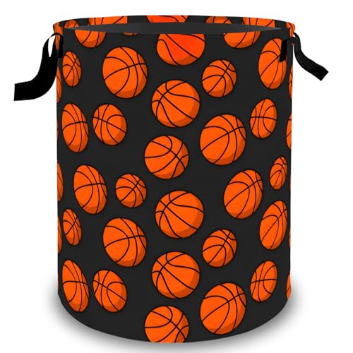 Basketball Laundry Basket Hamper, Organizer Bins Gifts for Women Kids, Sports Orange Ball Foldable Waterproof Clothes Hamper Handles Storage Bucket for Bedroom Bathroom Room Decor 19.7"x15.7" - color: Basketball