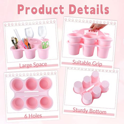 gisgfim 6 Pack Classroom Caddy Organizer with Handle, 6 Compartments, Pink - color: Pink