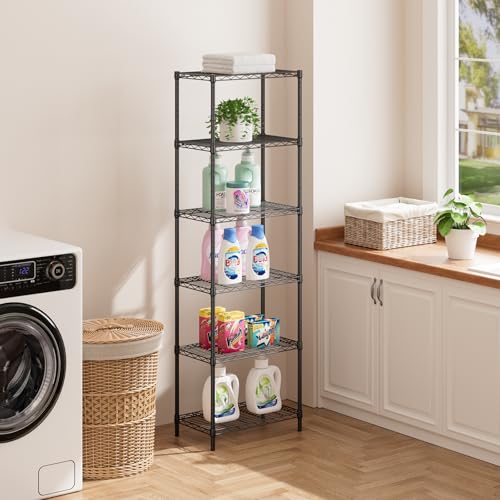 SINGAYE 6 Metal Shelves Wire Shelving Storage Shelf Adjustable Unit Pantry - color: Black, size: 6 Tier 12"Dx22"Wx69.5"H