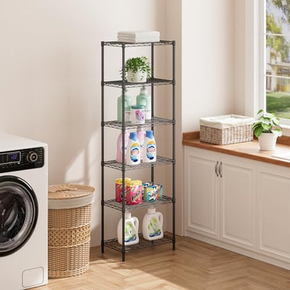 SINGAYE 6 Metal Shelves Wire Shelving Storage Shelf Adjustable Unit Pantry - color: Black, size: 6 Tier 12"Dx22"Wx69.5"H