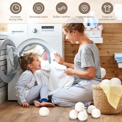 Organic Wool Dryer Balls: Eco-Friendly & Chemical-Free | Our Anti-Entanglement Reusable Balls Eliminate Wrinkle Static | 6-Pack XL Dryer Balls for Laundry is Made with New Zealand Wool (MER-WHT-CAT) - color: Mer-wht-cat