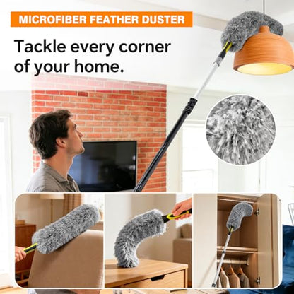 4-in-1 4-12Ft 4-Stage Telescoping Extension Pole Kit for Cleaning