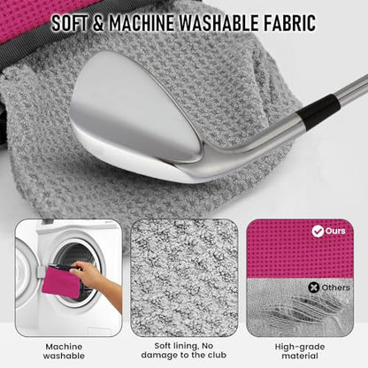 Waterproof Golf Club Cleaner Bag and Golf Ball Washer with Clip, Plum - color: Plum